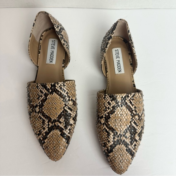 Steve Madden Talent Brown Leather Snakeskin Pointed Toe Flat Loafers Size 6 - Picture 4 of 12
